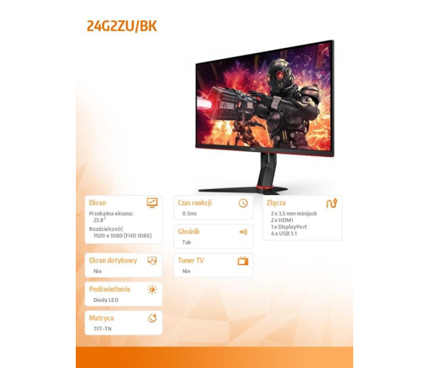 AOC 23.8'' 24G2ZU/BK Czarny - 567189 - zdjęcie 2
